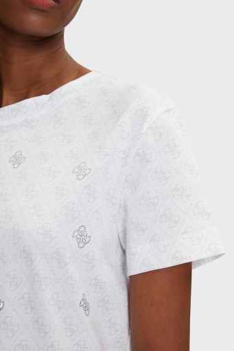 Guess Chrysanta Tamamı 4G Logolu Pamuklu Regular Fit V5GI16I3Z14 Bayan T Shirt V5GI16 I3Z14 P0JE BEYAZ - 4