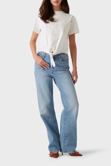Guess Cn Ss Eyelet Pamuklu Boxy Fit 4G Logolu Crop W5GI18I3Z14 Bayan T Shirt W5GI18 I3Z14 G012 EKRU - 7