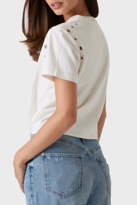 Guess Cn Ss Eyelet Pamuklu Boxy Fit 4G Logolu Crop W5GI18I3Z14 Bayan T Shirt W5GI18 I3Z14 G012 EKRU - 8