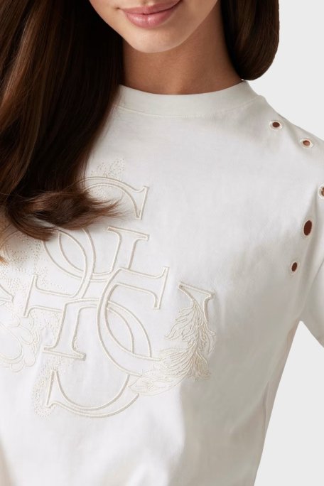 Guess Cn Ss Eyelet Pamuklu Boxy Fit 4G Logolu Crop W5GI18I3Z14 Bayan T Shirt W5GI18 I3Z14 G012 EKRU - 9