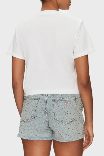 Guess Cn Ss Logolu Pamuklu Düğme Detaylı Boxy Fit Sıfır Yaka Cropped W5GI15K8FQ4 Bayan T Shirt W5GI15 K8FQ4 G011 BEYAZ - 2