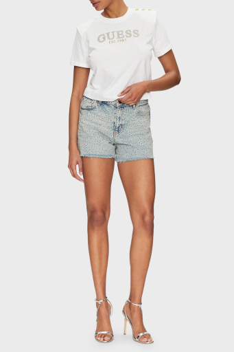 Guess Cn Ss Logolu Pamuklu Düğme Detaylı Boxy Fit Sıfır Yaka Cropped W5GI15K8FQ4 Bayan T Shirt W5GI15 K8FQ4 G011 BEYAZ - 3