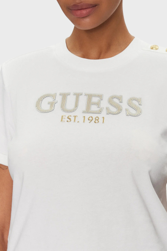 Guess Cn Ss Logolu Pamuklu Düğme Detaylı Boxy Fit Sıfır Yaka Cropped W5GI15K8FQ4 Bayan T Shirt W5GI15 K8FQ4 G011 BEYAZ - 4