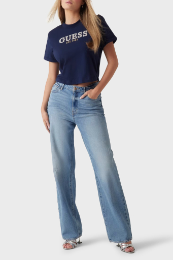 Guess Cn Ss Logolu Pamuklu Düğme Detaylı Boxy Fit Sıfır Yaka Cropped W5GI15K8FQ4 Bayan T Shirt W5GI15 K8FQ4 G7P1 LACİVERT - 3