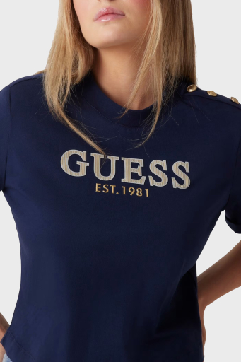 Guess Cn Ss Logolu Pamuklu Düğme Detaylı Boxy Fit Sıfır Yaka Cropped W5GI15K8FQ4 Bayan T Shirt W5GI15 K8FQ4 G7P1 LACİVERT - 4