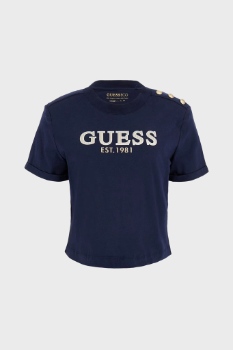 Guess Cn Ss Logolu Pamuklu Düğme Detaylı Boxy Fit Sıfır Yaka Cropped W5GI15K8FQ4 Bayan T Shirt W5GI15 K8FQ4 G7P1 LACİVERT - 5