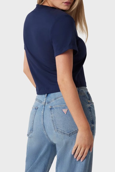 Guess Cn Ss Logolu Pamuklu Düğme Detaylı Boxy Fit Sıfır Yaka Cropped W5GI15K8FQ4 Bayan T Shirt W5GI15 K8FQ4 G7P1 LACİVERT - 3