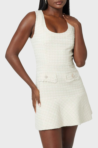 Guess Daphnee Fitted Fit Fırfırlı Mini Tuvid W5RK10WGW82 Bayan Elbise W5RK10 WGW82 F0DP KREM - 3
