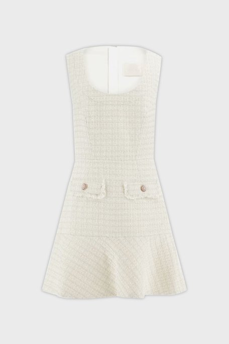 Guess Daphnee Fitted Fit Fırfırlı Mini Tuvid W5RK10WGW82 Bayan Elbise W5RK10 WGW82 F0DP KREM - 5