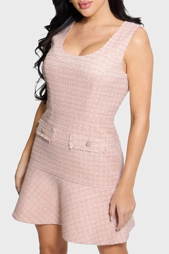 Guess Daphnee Fitted Fit Fırfırlı Mini Tuvid W5RK10WGW82 Bayan Elbise W5RK10 WGW82 F6DZ PUDRA - 5