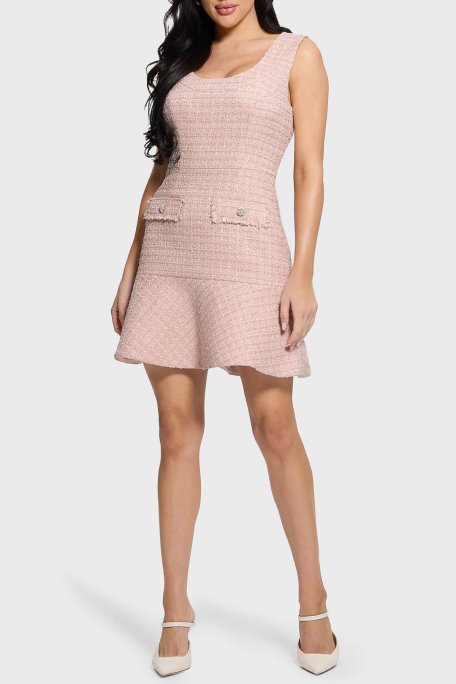 Guess Daphnee Fitted Fit Fırfırlı Mini Tuvid W5RK10WGW82 Bayan Elbise W5RK10 WGW82 F6DZ PUDRA - 1
