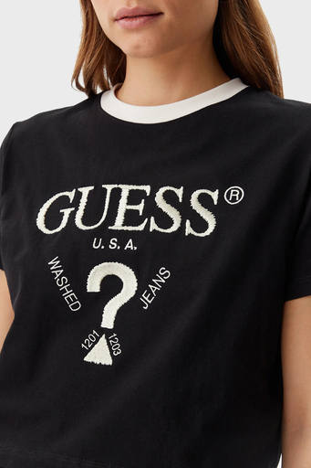 Guess Filanta Logo Nakışlı Pamuklu Boxy Fit Bisiklet Yaka V5GI18I3Z14 Bayan Crop V5GI18 I3Z14 JBLK SİYAH - 4