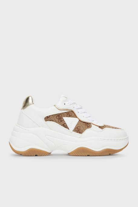 Guess Happy4 4G Logolu Kalın Tabanlı Sneaker FLTHP4FAL12 Bayan Ayakkabı FLTHP4 FAL12 BEIBR BEYAZ-BEJ - 1
