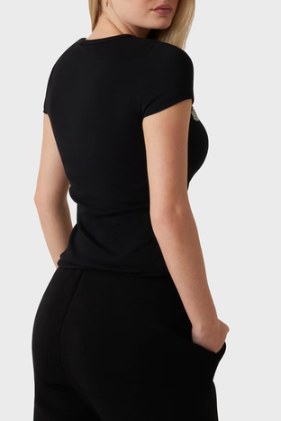 Guess - Guess Kiara Streç Pamuklu Slim Fit Taşlı Logolu V4BI16KCIV1 Bayan T Shirt V4BI16 KCIV1 JBLK SİYAH (1)