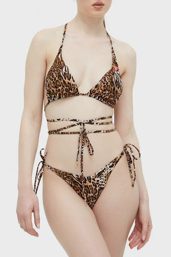 Guess Leopar Desenli Yanlardan Bağlamalı V String Bayan Bikini Altı E3GO03MC04R P122 KAHVE - 2