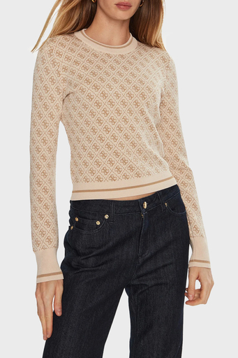 Guess Lise 4G Logolu Slim Fit Bisiklet Yaka W4BR21Z37K0 Bayan Kazak W4BR21 Z37K0 FN3J KREM - 1