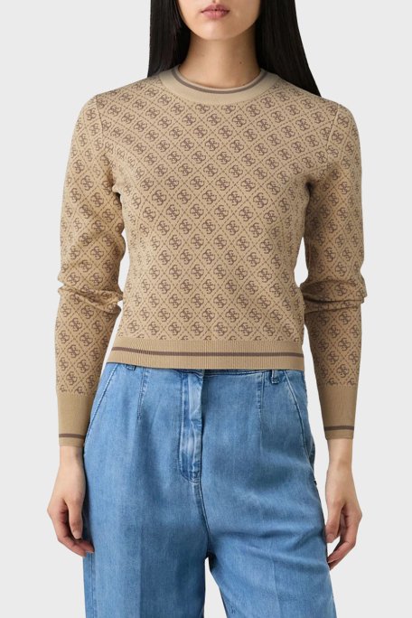 Guess Lise 4G Logolu Streç Slim Fit Bisiklet Yaka W4BR21Z37K0 Bayan Kazak W4BR21 Z37K0 F1FP KAHVE - 1