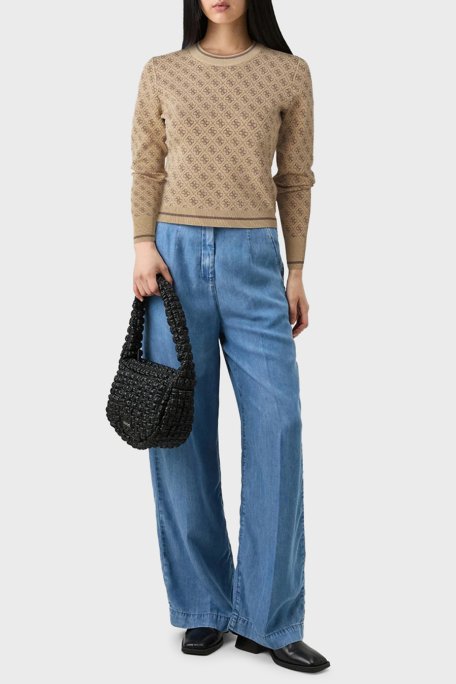 Guess Lise 4G Logolu Streç Slim Fit Bisiklet Yaka W4BR21Z37K0 Bayan Kazak W4BR21 Z37K0 F1FP KAHVE - 2