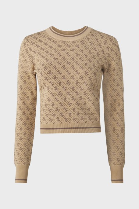 Guess Lise 4G Logolu Streç Slim Fit Bisiklet Yaka W4BR21Z37K0 Bayan Kazak W4BR21 Z37K0 F1FP KAHVE - 4