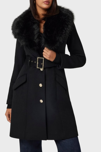 Marciano by Guess Loreta Regular Fit Kemerli Çıkarılabilir Peluş Yaka 4BGL041799Z Bayan Kaban 4BGL04 1799Z JBLK SİYAH - 1