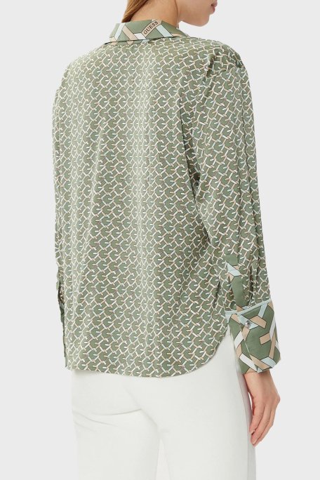 Guess Ls Alexandra 4G Logolu Regular Fit W4YH47WF1T2 Bayan Gömlek W4YH47 WF1T2 P8FS HAKİ - 3