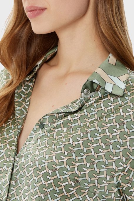 Guess Ls Alexandra 4G Logolu Regular Fit W4YH47WF1T2 Bayan Gömlek W4YH47 WF1T2 P8FS HAKİ - 4