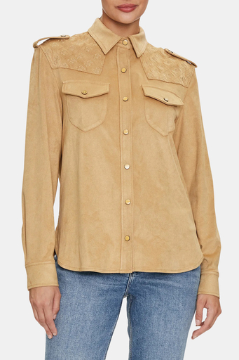 Guess Ls Margot Logolu Slim Fit W4YH0CWG6T0 Bayan Gömlek W4YH0C WG6T0 F1AT TABA - 1