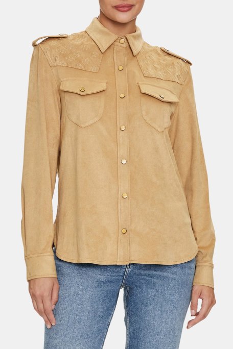 Guess Ls Margot Logolu Slim Fit W4YH0CWG6T0 Bayan Gömlek W4YH0C WG6T0 F1AT TABA - 1