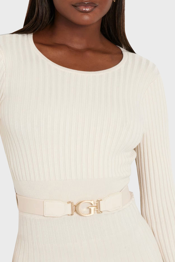 Guess Ls Rib Regular Fit Bisiklet Yaka Triko Mini W2BK29Z2YJ2 Bayan Elbise W2BK29 Z2YJ2 G1M5 EKRU - 4