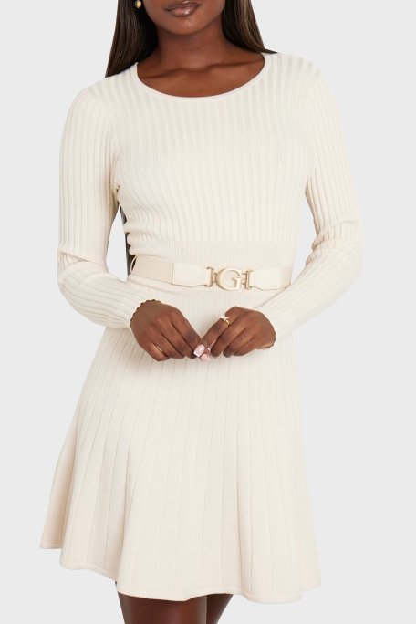 Guess Ls Rib Regular Fit Bisiklet Yaka Triko Mini W2BK29Z2YJ2 Bayan Elbise W2BK29 Z2YJ2 G1M5 EKRU - 1