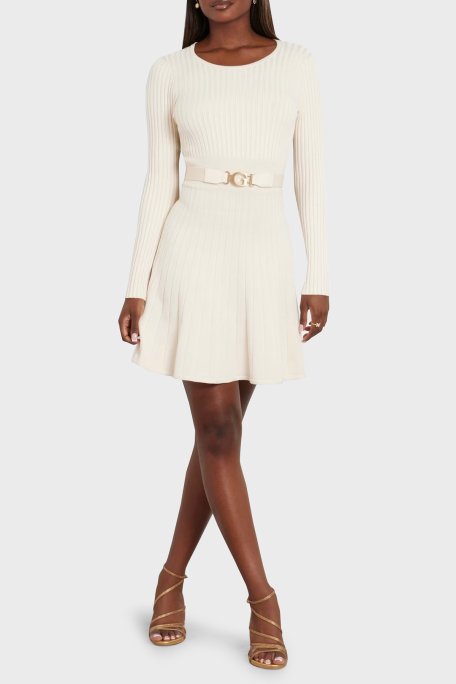 Guess Ls Rib Regular Fit Bisiklet Yaka Triko Mini W2BK29Z2YJ2 Bayan Elbise W2BK29 Z2YJ2 G1M5 EKRU - 2