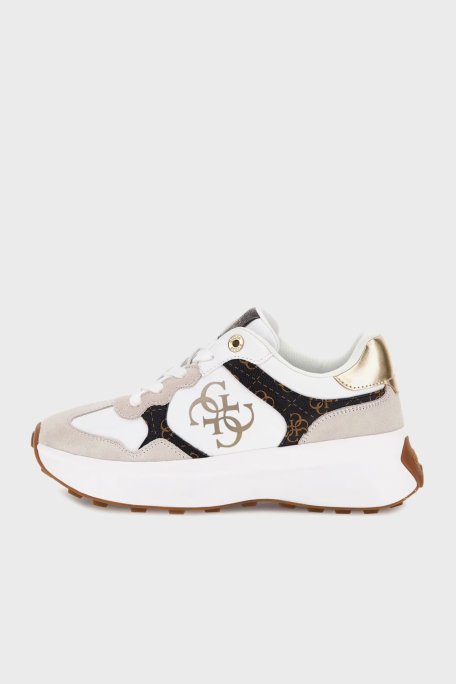 Guess Luckei 4G Logolu Süet Detaylı Sneaker FLPLUCPEL12 Bayan Ayakkabı FLPLUC PEL12 WHIBR BEYAZ-KAHVE - 7