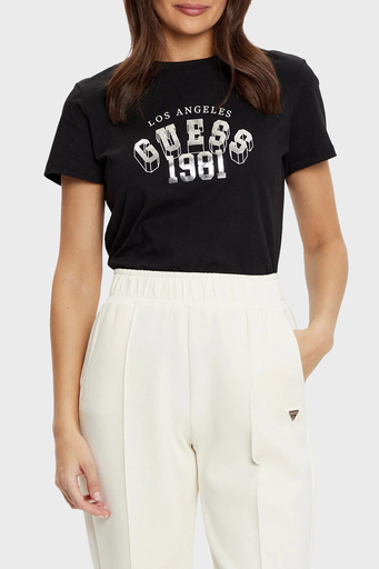 Guess Martina % 100 Pamuk Regular Fit Bisiklet Yaka Logolu V5RI06I3Z14 Bayan T Shirt V5RI06 I3Z14 JBLK SİYAH - 1