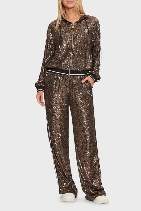 Guess Mini Sequins Payetli Regular Fit Kapüşonlu Yaka Crop V4BQ19KCI90 Bayan Sweat V4BQ19 KCI90 EAGR KAHVE - 2