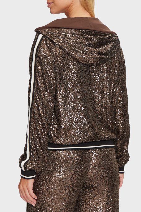 Guess Mini Sequins Payetli Regular Fit Kapüşonlu Yaka Crop V4BQ19KCI90 Bayan Sweat V4BQ19 KCI90 EAGR KAHVE - 3