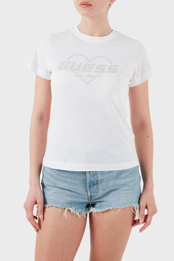 Guess Narciso Taşlı Logo Pamuklu Regular Fit V5GI10K9RM1 Bayan T Shirt V5GI10 K9RM1 G011 BEYAZ - 4