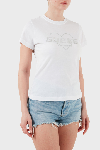 Guess Narciso Taşlı Logo Pamuklu Regular Fit V5GI10K9RM1 Bayan T Shirt V5GI10 K9RM1 G011 BEYAZ - 5