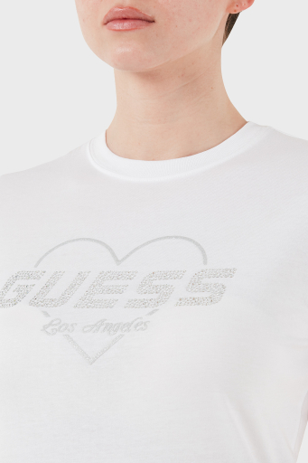 Guess Narciso Taşlı Logo Pamuklu Regular Fit V5GI10K9RM1 Bayan T Shirt V5GI10 K9RM1 G011 BEYAZ - 6