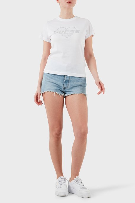 Guess Narciso Taşlı Logo Pamuklu Regular Fit V5GI10K9RM1 Bayan T Shirt V5GI10 K9RM1 G011 BEYAZ - 8