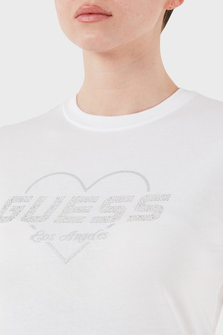 Guess Narciso Taşlı Logo Pamuklu Regular Fit V5GI10K9RM1 Bayan T Shirt V5GI10 K9RM1 G011 BEYAZ - 12