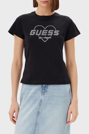 Guess Narciso Taşlı Logo Pamuklu Regular Fit V5GI10K9RM1 Bayan T Shirt V5GI10 K9RM1 JBLK SİYAH - 1