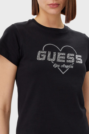 Guess Narciso Taşlı Logo Pamuklu Regular Fit V5GI10K9RM1 Bayan T Shirt V5GI10 K9RM1 JBLK SİYAH - 4