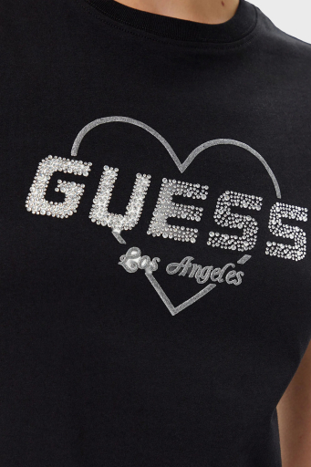 Guess Narciso Taşlı Logo Pamuklu Regular Fit V5GI10K9RM1 Bayan T Shirt V5GI10 K9RM1 JBLK SİYAH - 5
