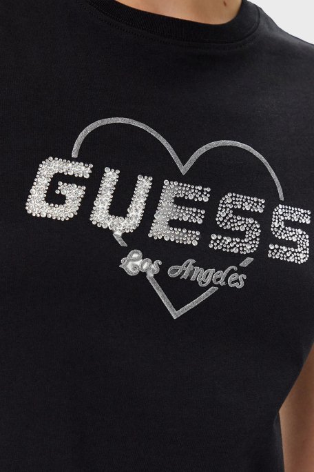 Guess Narciso Taşlı Logo Pamuklu Regular Fit V5GI10K9RM1 Bayan T Shirt V5GI10 K9RM1 JBLK SİYAH - 10