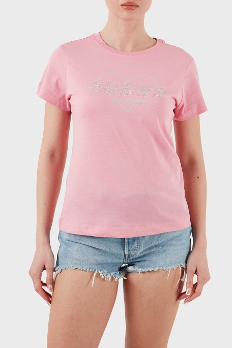 Guess Narciso Taşlı Logo Pamuklu Regular Fit V5GI10K9RM1 Bayan T Shirt V5GI10 K9RM1 PSPK PEMBE - 11
