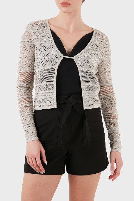 Guess Nellie Ajurlu Regular Fit V Yaka Simli Kısa W5GR15Z3E22 Bayan Hırka W5GR15 Z3E22 F97H GRİ - 1