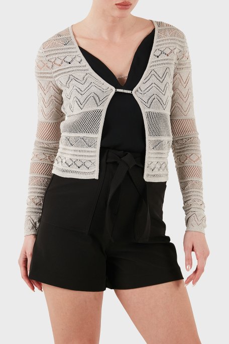 Guess Nellie Ajurlu Regular Fit V Yaka Simli Kısa W5GR15Z3E22 Bayan Hırka W5GR15 Z3E22 F97H GRİ - 4