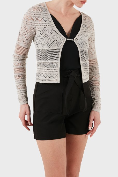 Guess Nellie Ajurlu Regular Fit V Yaka Simli Kısa W5GR15Z3E22 Bayan Hırka W5GR15 Z3E22 F97H GRİ - 5
