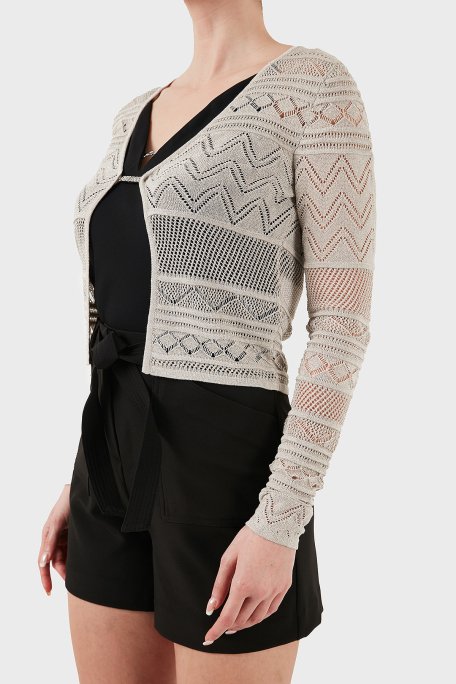 Guess Nellie Ajurlu Regular Fit V Yaka Simli Kısa W5GR15Z3E22 Bayan Hırka W5GR15 Z3E22 F97H GRİ - 6