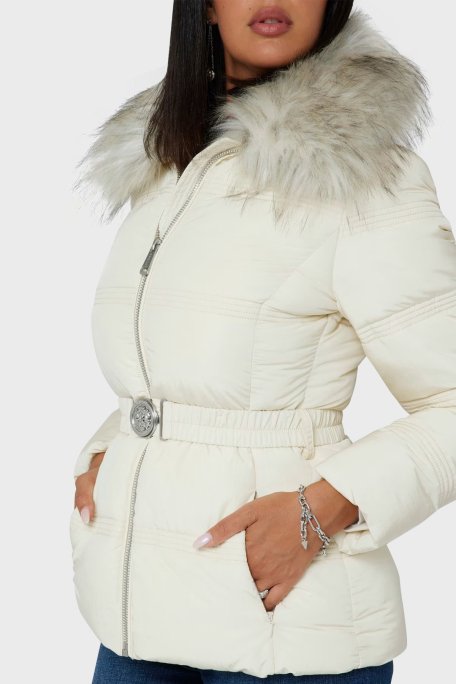 Guess New Marisol Slim Fit Suya Dayanıklı Dik Yaka Şişme W4BL43WGK22 Bayan Mont W4BL43 WGK22 G1CV EKRU - 4